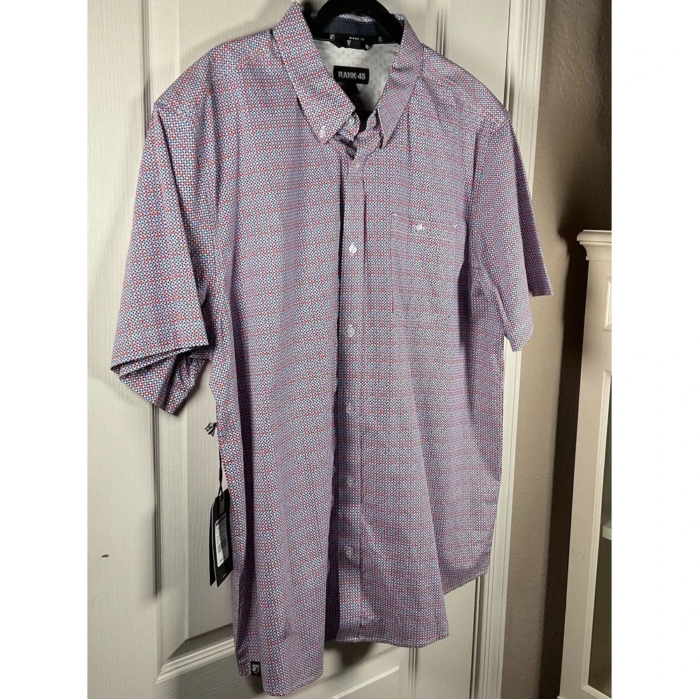 Rank 45 Men's Shirt Large L Blue Red Pattern Casual Button Down